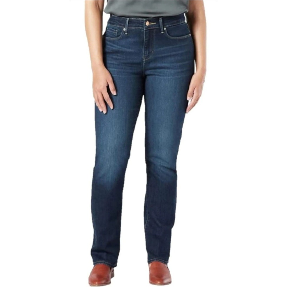 Signature by Levi Strauss Women's Dark Blue Straight Jeans Stretch High Rise